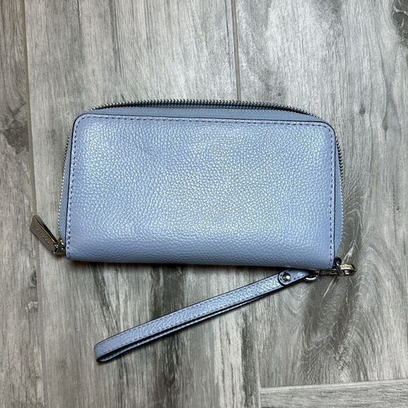 Michael Kors Womens Pale Ocean Blue Pebbled Continental Leather Wristlet Wallet - Picture 7 of 8